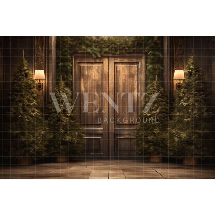 Photography Background in Fabric Rustic Christmas Door / Backdrop 4525