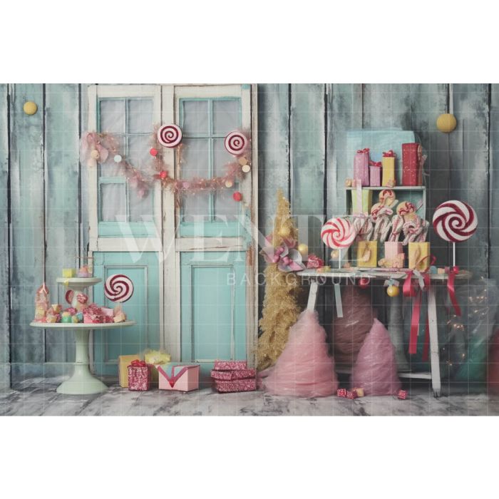 Photography Background in Fabric Set with Christmas Candies / Backdrop 4557