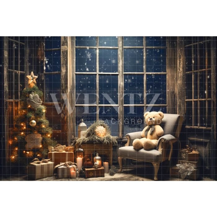 Photography Background in Fabric Christmas Room with Teddy Bear / Backdrop 4564