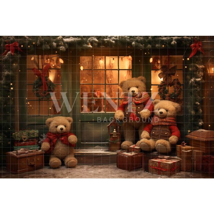 Photography Background in Fabric Christmas Set with Teddy Bears / Backdrop 4565