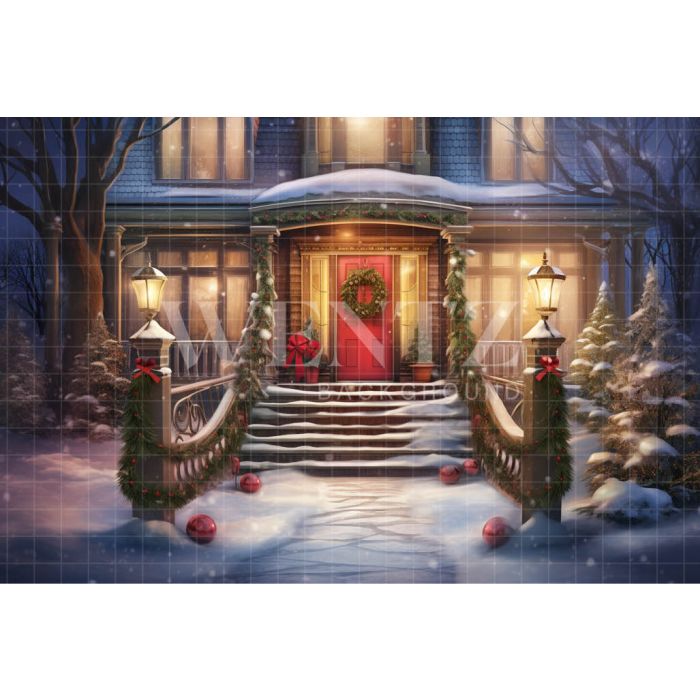 Photography Background in Fabric Christmas House Front / Backdrop 4573