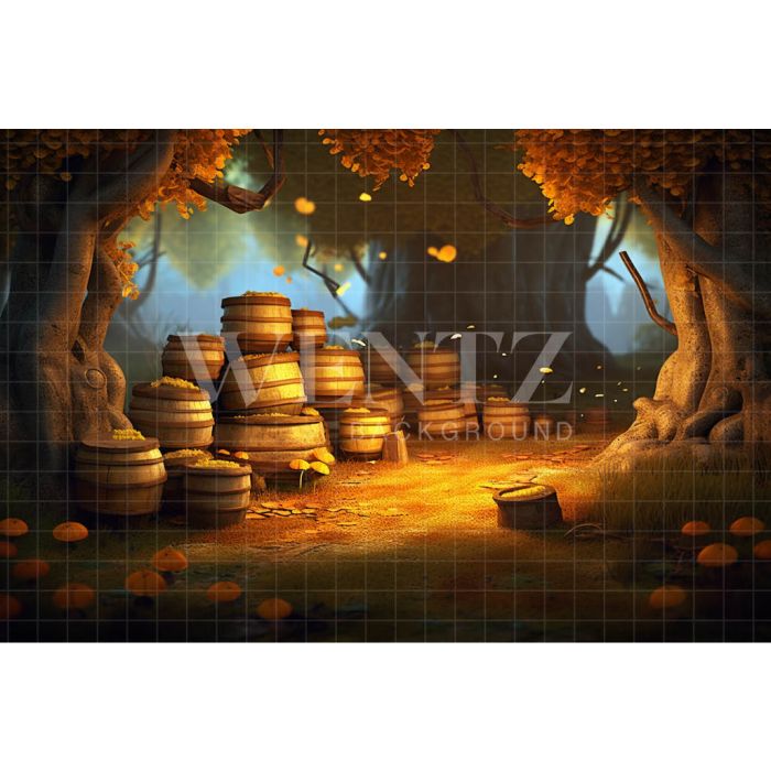 Photography Background in Fabric Woods with Barrels / Backdrop 4574