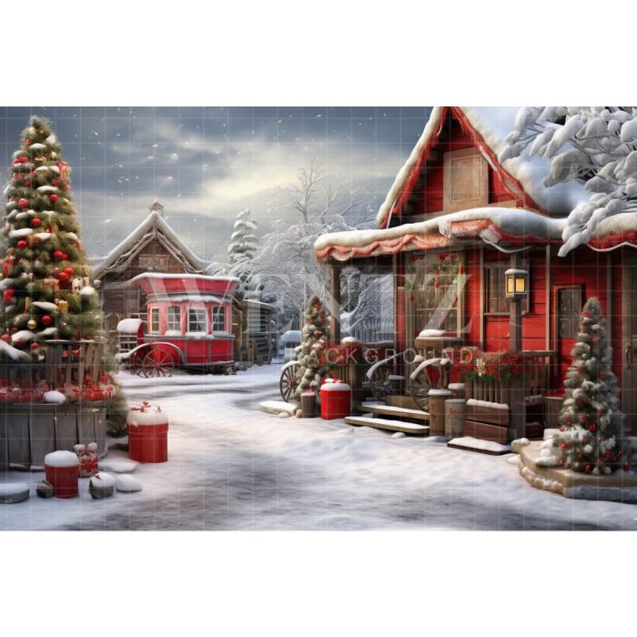 Photography Background in Fabric Christmas Village / Backdrop 4577