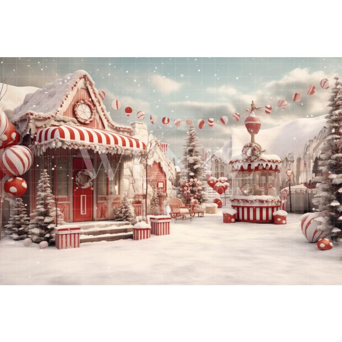 Photography Background in Fabric Christmas Village / Backdrop 4578