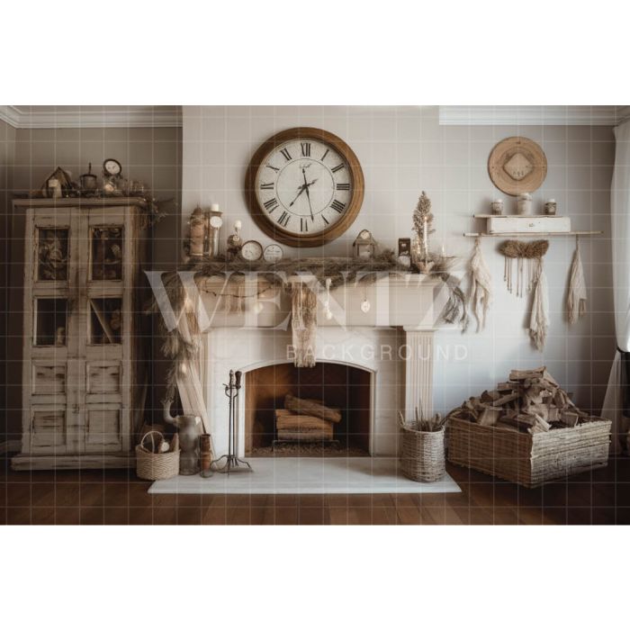 Photography Background in Fabric Rustic Room with Fireplace / Backdrop 4589