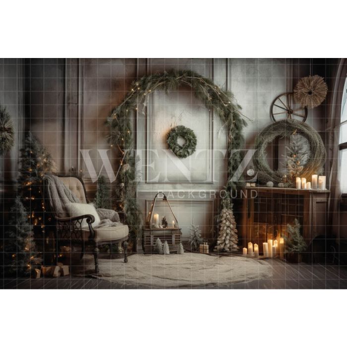 Photography Background in Fabric Rustic Christmas Room / Backdrop 4595