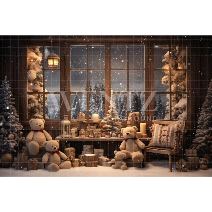 Photography Background in Fabric Christmas Room with Teddy Bears / Backdrop 4599