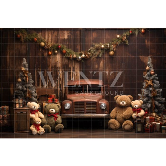 Photography Background in Fabric Christmas Set with Teddy Bears / Backdrop 4607