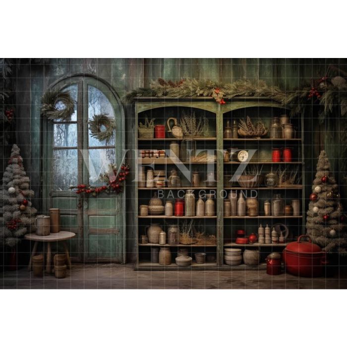 Photography Background in Fabric Vintage Christmas Kitchen / Backdrop 4612