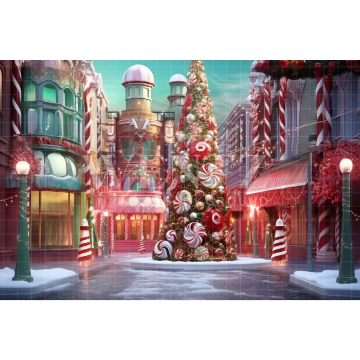 Photography Background in Fabric Christmas Candy Village / Backdrop 4621