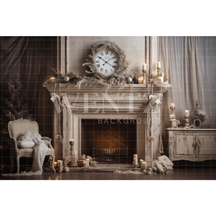 Photography Background in Fabric Christmas Fireplace / Backdrop 4633