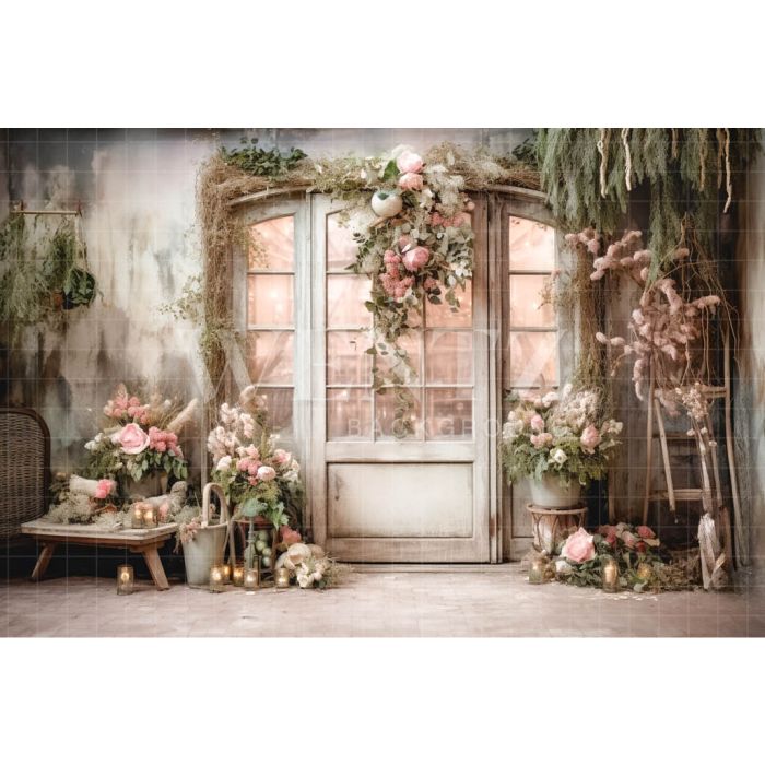 Photography Background in Fabric Rustic Christmas Door / Backdrop 4654