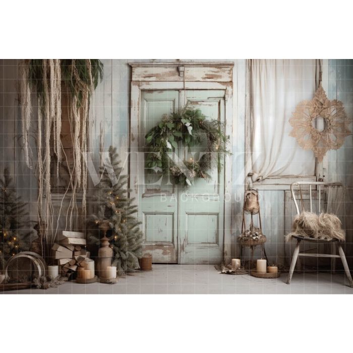 Photography Background in Fabric Rustic Christmas Door / Backdrop 4655