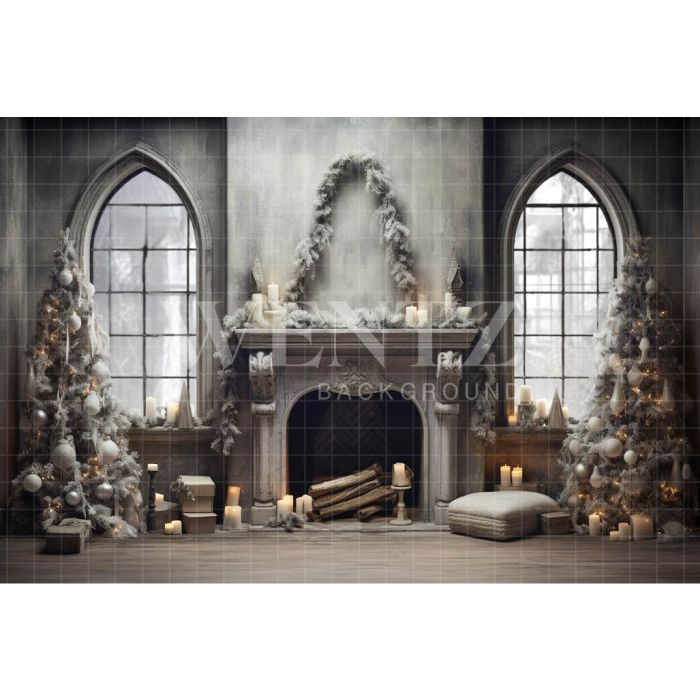 Photography Background in Fabric Christmas Fireplace / Backdrop 4657