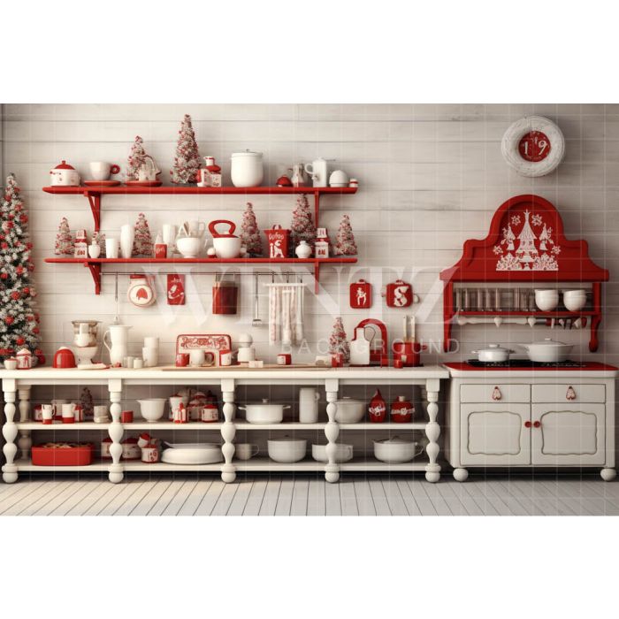 Photography Background in Fabric Christmas Kitchen / Backdrop 4680
