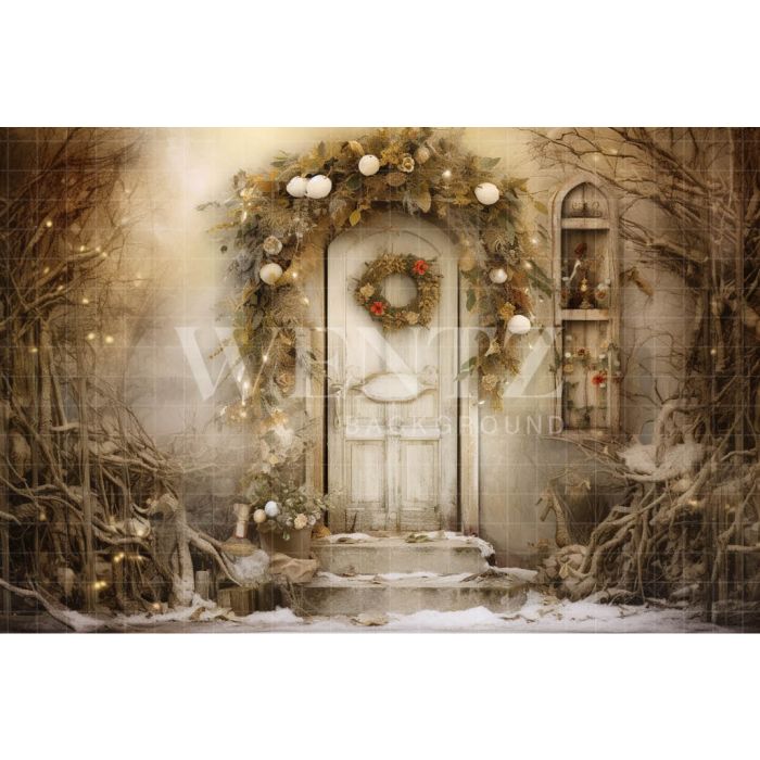 Photography Background in Fabric Vintage Christmas Door / Backdrop 4687