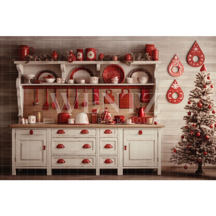 Photography Background in Fabric Christmas Kitchen / Backdrop 4691