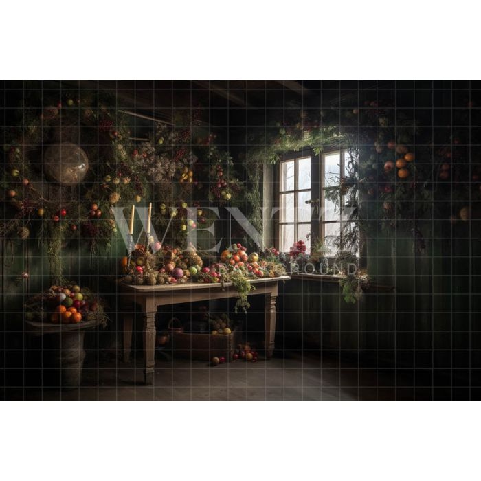 Photography Background in Fabric Rustic Christmas Room / Backdrop 4698
