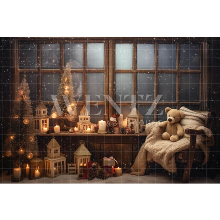 Photography Background in Fabric Room with Teddy Bear / Backdrop 4693
