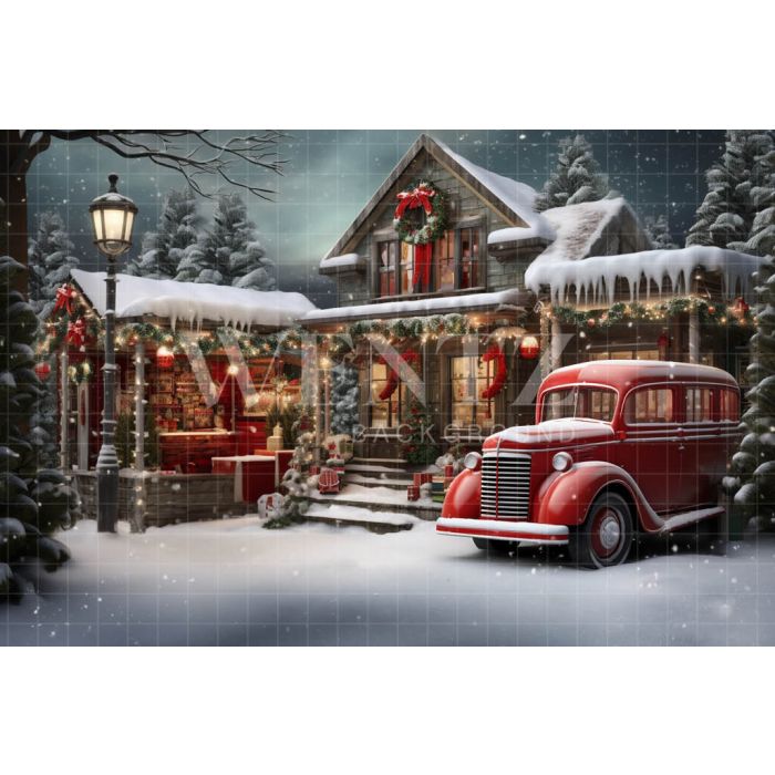 Photography Background in Fabric Santa Claus House / Backdrop 4713