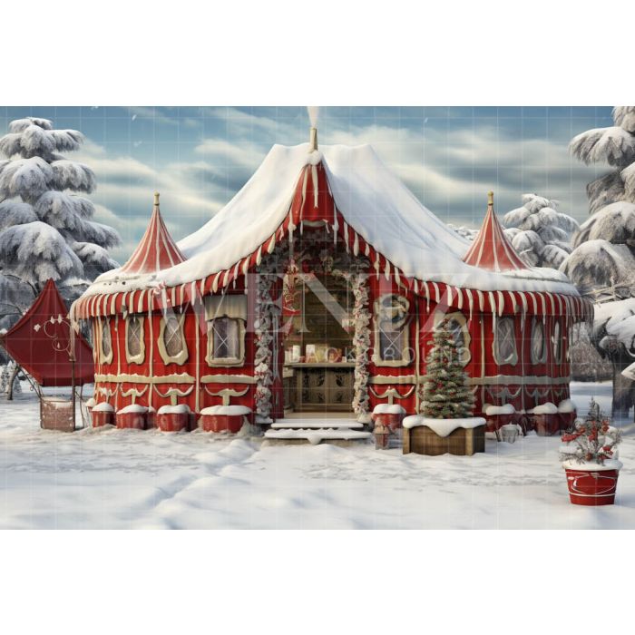 Photography Background in Fabric Santa Claus House / Backdrop 4714