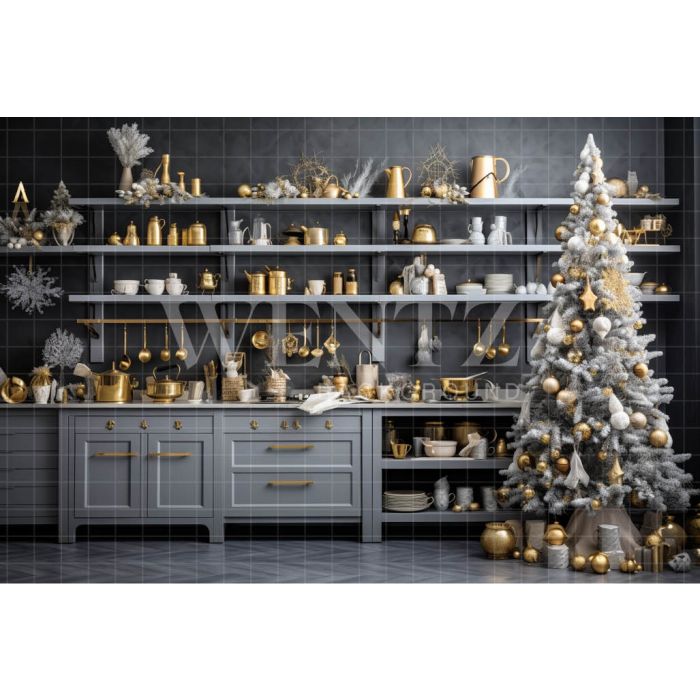Photography Background in Fabric Christmas Kitchen / Backdrop 4717