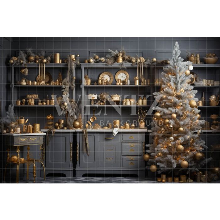 Photography Background in Fabric Christmas Kitchen / Backdrop  4728