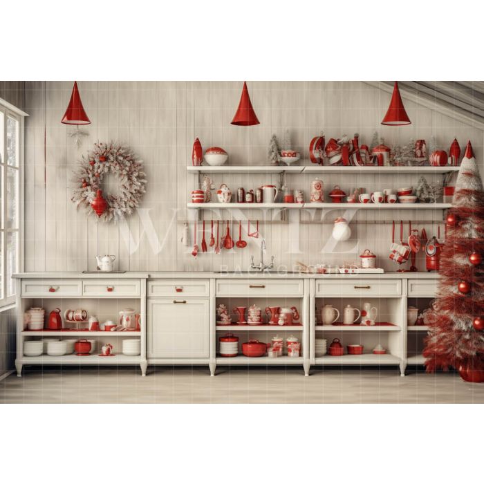 Photography Background in Fabric Christmas Kitchen / Backdrop  4730