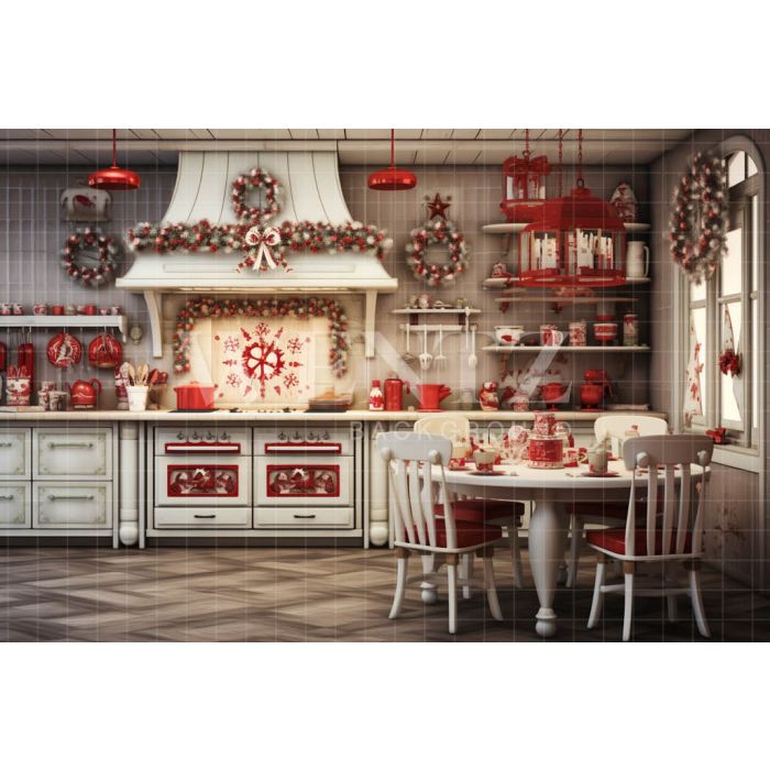 Photography Background in Fabric Christmas Kitchen / Backdrop 4757
