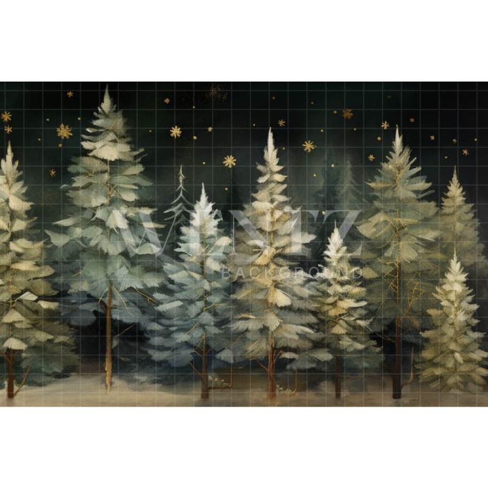 Photography Background in Fabric Watercolor Christmas Forest / Backdrop 4760