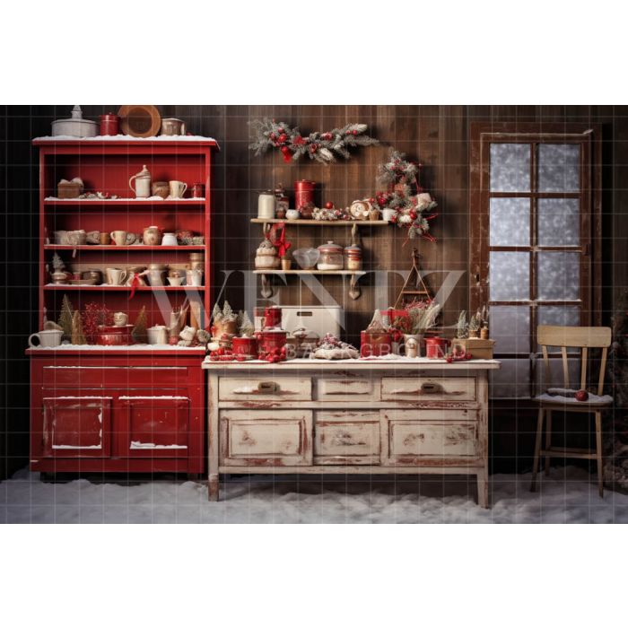 Photography Background in Fabric Christmas Kitchen / Backdrop 4762