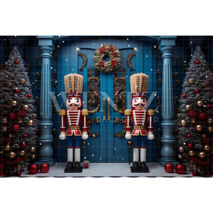 Photography Background in Fabric Blue Christmas Nutcracker / Backdrop 4812