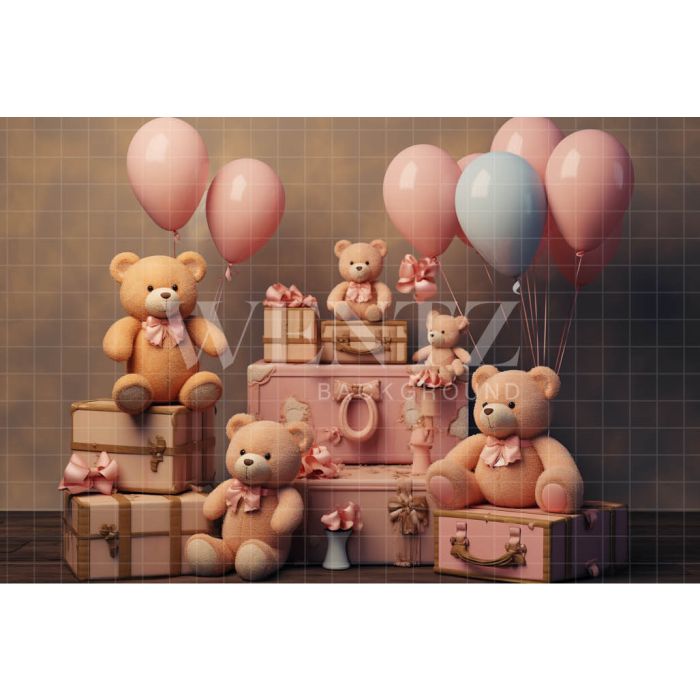 Photography Background in Fabric Teddy Bear and Balloons / Backdrop 4823
