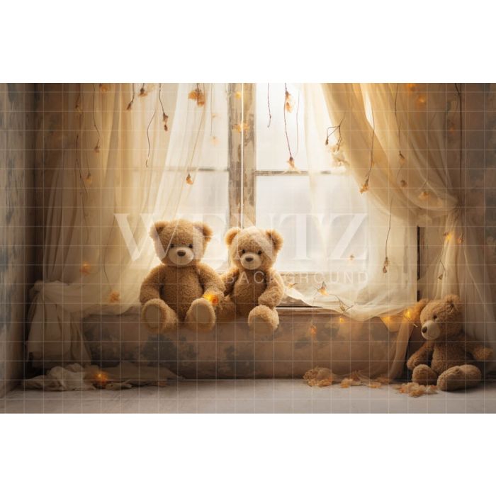 Photography Background in Fabric Room with Teddy Bears / Backdrop 4836