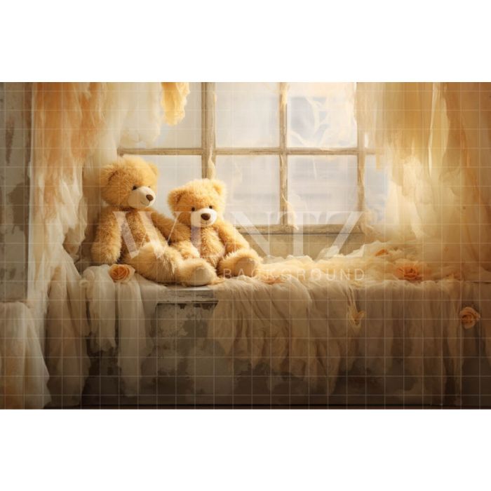 Photography Background in Fabric Room with Teddy Bears / Backdrop 4838