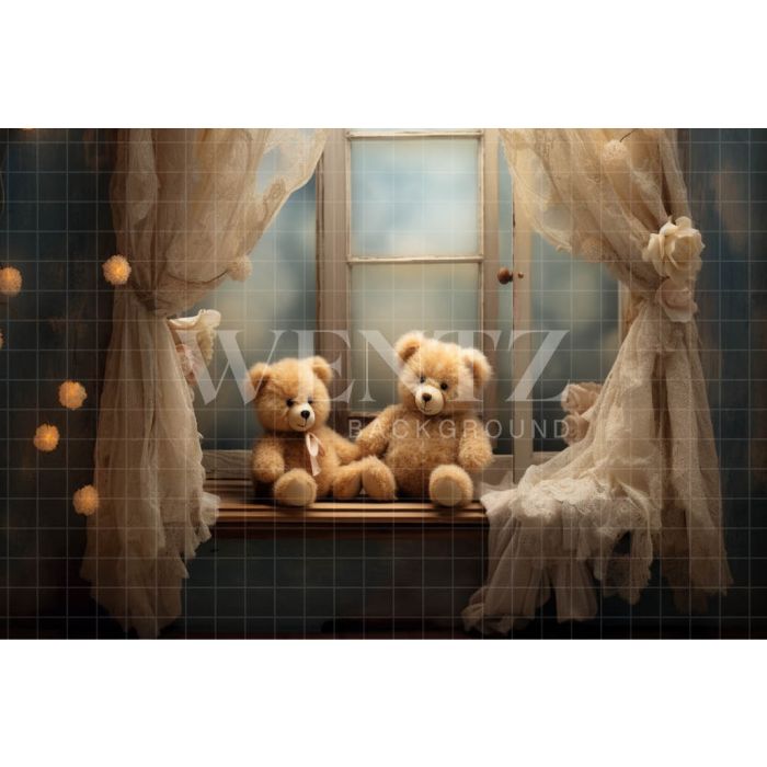 Photography Background in Fabric Room with Teddy Bears / Backdrop 4841