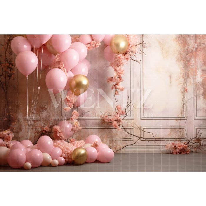 Photography Background in Fabric Room with Pink Balloons / Backdrop 4867