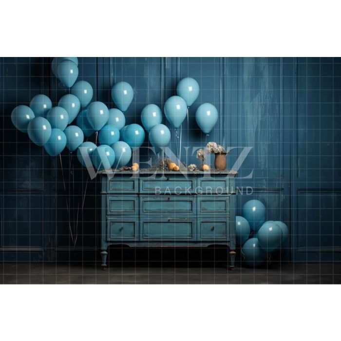 Photography Background in Fabric Room with Blue Balloons / Backdrop 4870