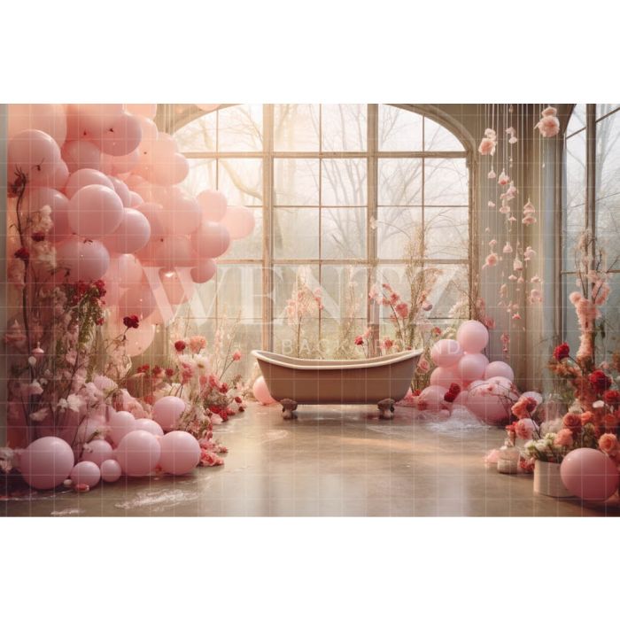 Photography Background in Fabric Set with Balloons and Bathtub/ Backdrop 4879