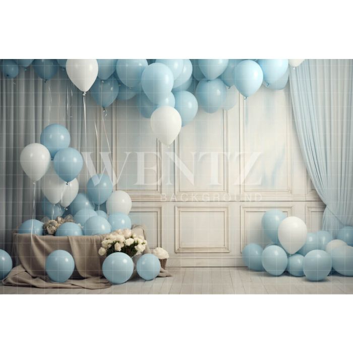 Photography Background in Fabric Room with Blue Balloons / Backdrop 4898