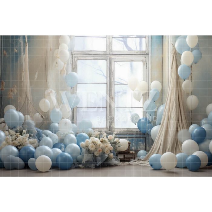 Photography Background in Fabric Room with Blue Balloons / Backdrop 4900
