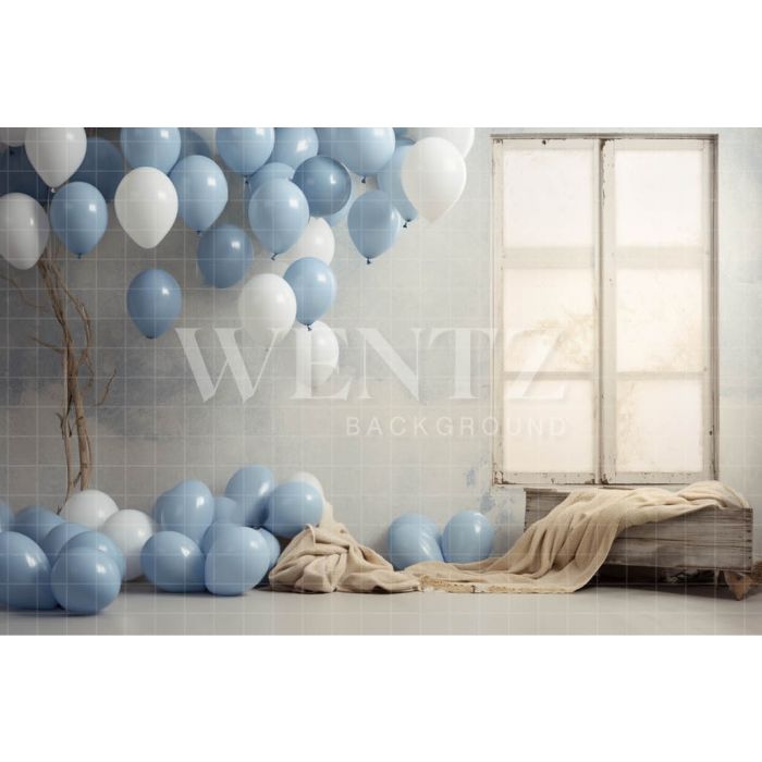 Photography Background in Fabric Room with Blue Balloons / Backdrop 4901