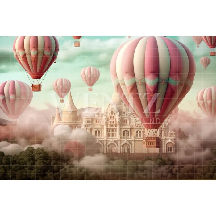 Photography Background in Fabric Pink Hot Air Balloons / Backdrop 4907