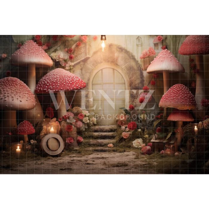 Photographic Background in Scenery Fabric with Mushrooms / Backdrop 4909