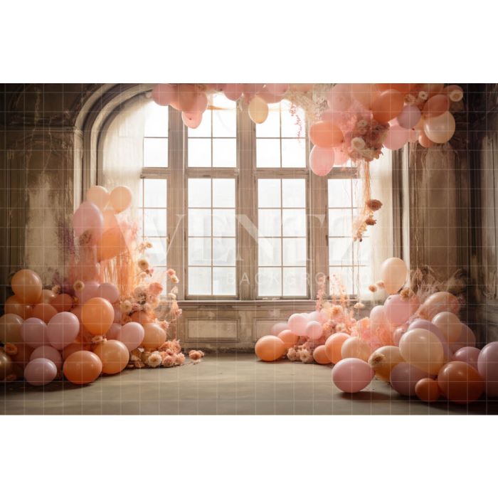 Photography Background in Fabric Set with Pink Balloons / Backdrop 4919