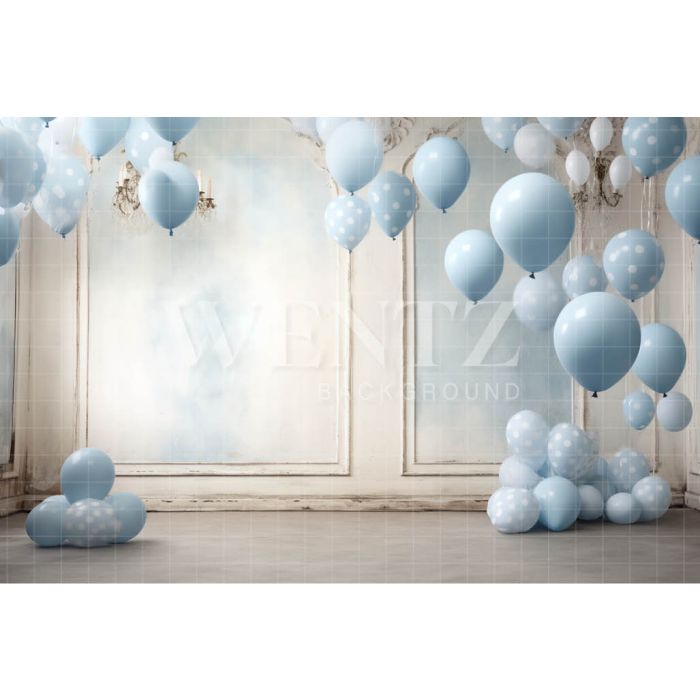 Photography Background in Fabric White and Blue Balloons / Backdrop 4923