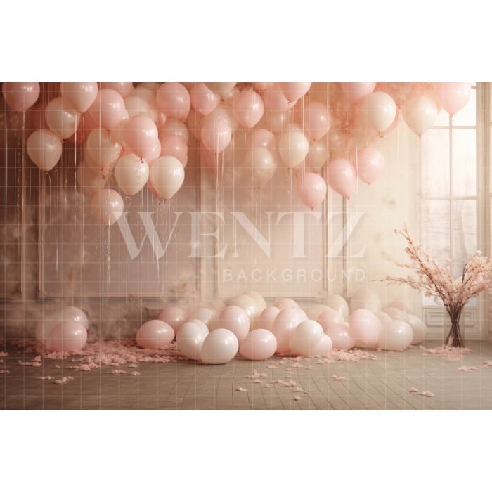 Photographic Background in Fabric Living Room with Pink Balloons / Backdrop 4929