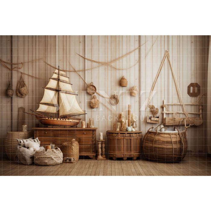 Photographic Background in Fabric Room with Ship / Background 4933