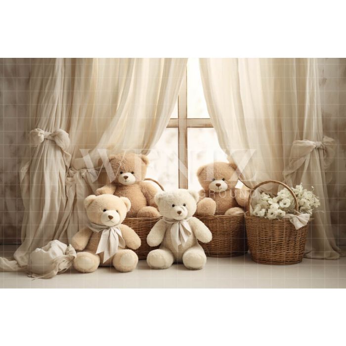 Photographic Background in Fabric Window with Bears / Backdrop 4939