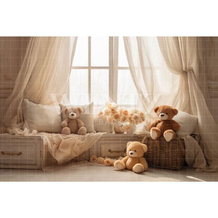 Photographic Background in Fabric Window Scenery with Bears / Backdrop 4940